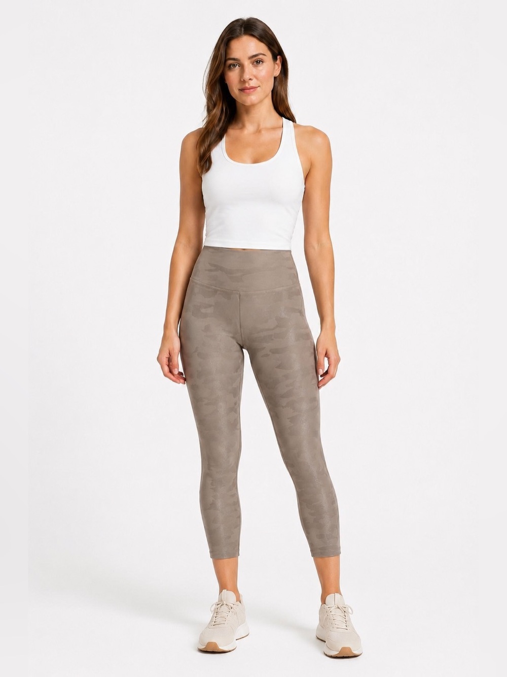 Beyond Yoga Olympus High Waisted Midi  7/8 Taupe Gray Camo Leggings Size Small